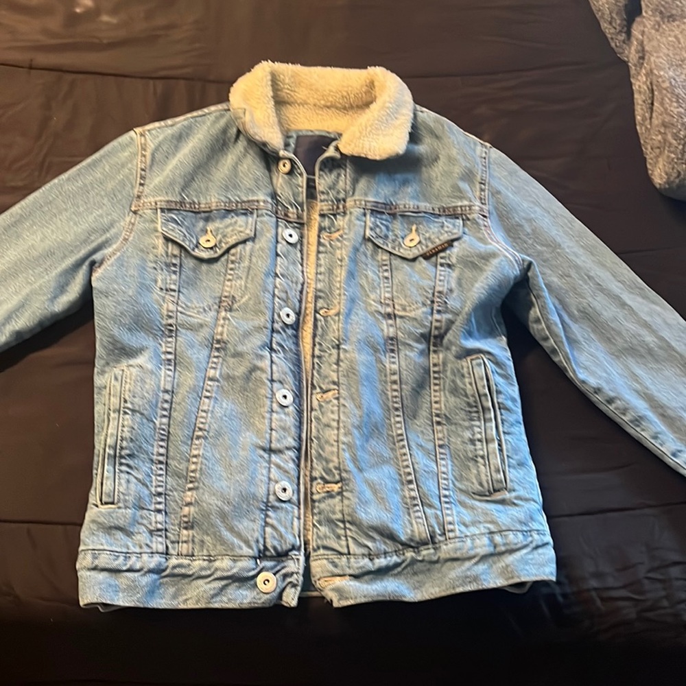 Faux Shearling Collared Jeans Jacket - image 1